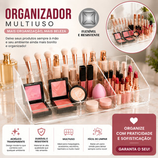 Bandeja Organizadora Maquiagem Perfumes Cosméticos Transparente de Mesa Penteadeira