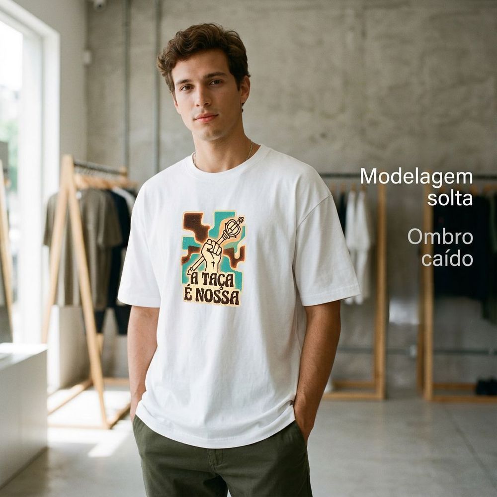 Camiseta Masculina Oversized|A Taça É Nossa Algodão Premium Esportes Torcedores Lazer