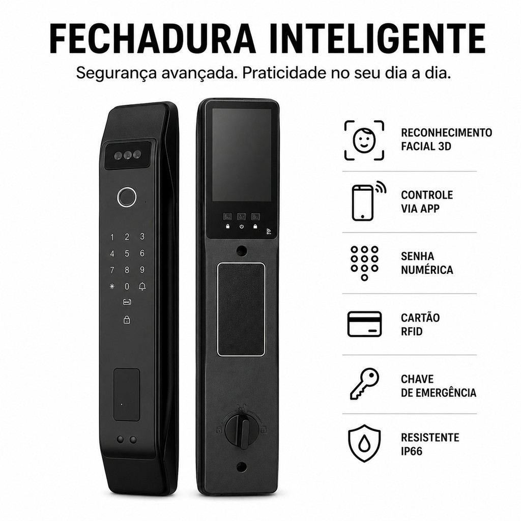 Fechadura Eletrônica Inteligente com Câmera, Reconhecimento Facial 3D, Biometria e Senha
