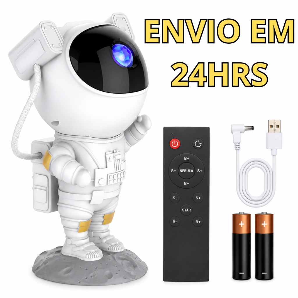 Imagem Projetor Galáxia Astronauta Controle Remoto Efeito Nebulosa Estrela Rotação 360 Cabeça Magnética USB
