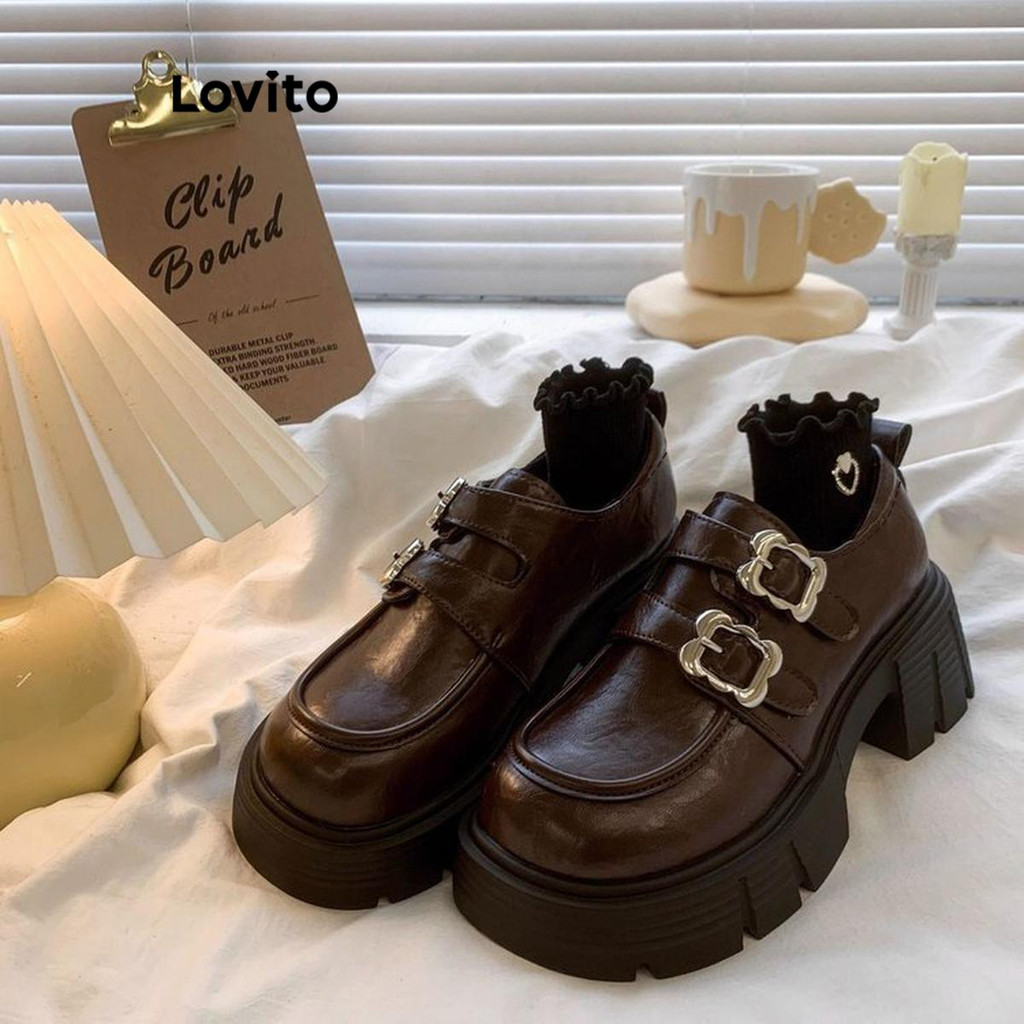 (Lovito x Ana) Casual Vintage Plain Sweet Estilo britânico Outfit Mary Jane para Mulheres LFA58274 · foto 2