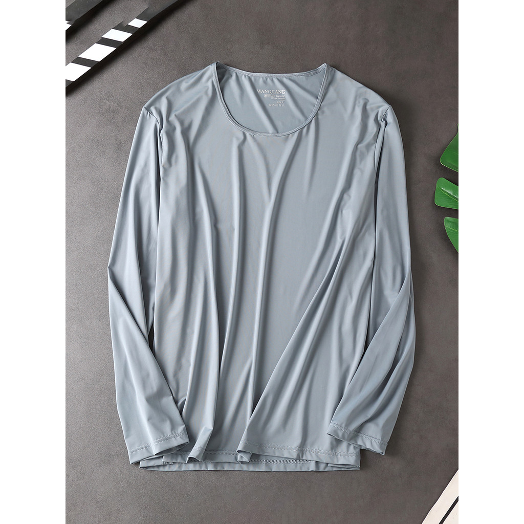 Roupas de outono masculinas topos de peça única Ultra-fino gelo seda térmica roupa interior masculina de manga comprida