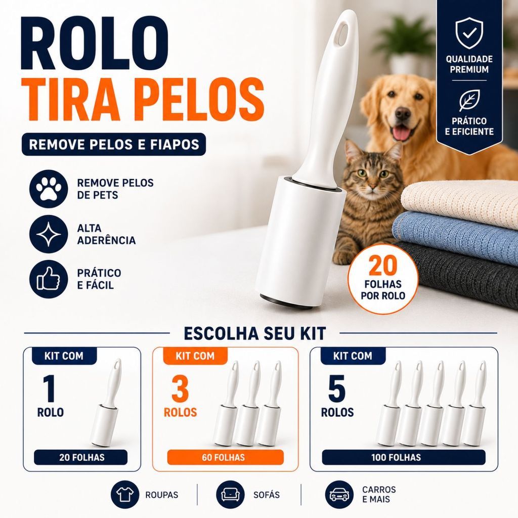Kit Rolo Tira Pelos Adesivo Remove Fiapos De Roupas Sofás E Tapetes Essencial Para Pets Cães Gatos