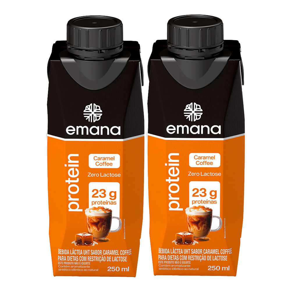Kit 2 Bebida Láctea Emana Protein com 23g de Proteína Sabor Caramel Coffee Zero Lactose 250ml
