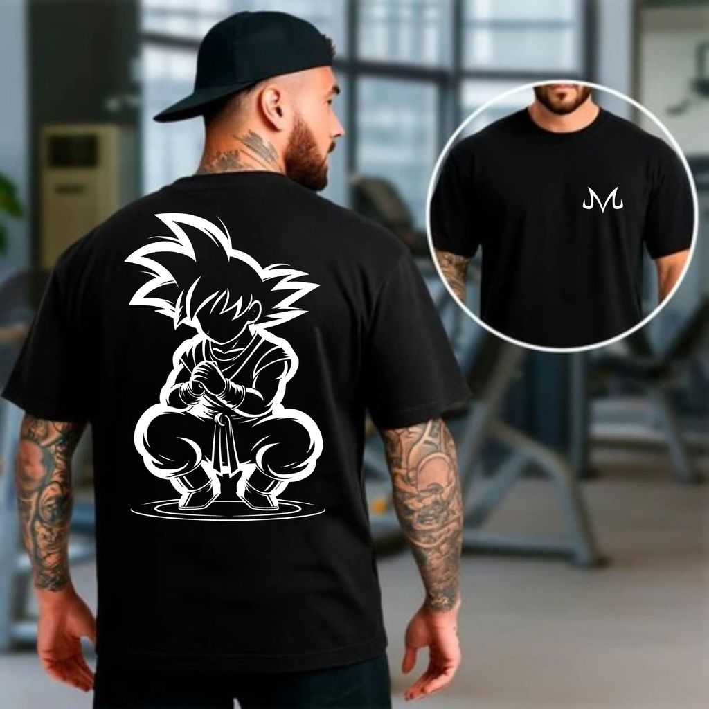 Camiseta masculina Oversized Estampa Goku Agachado para Academia Musculação camisa algodão Streetwear 100% Algodão