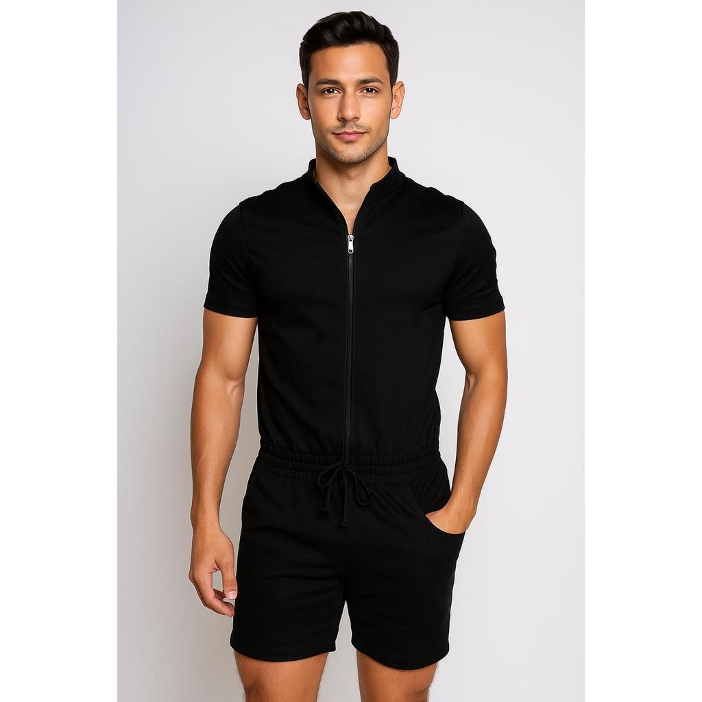 Macaquinho Masculino JotaVê Gola Padre de Zipper Preto Moda Masculina Verão