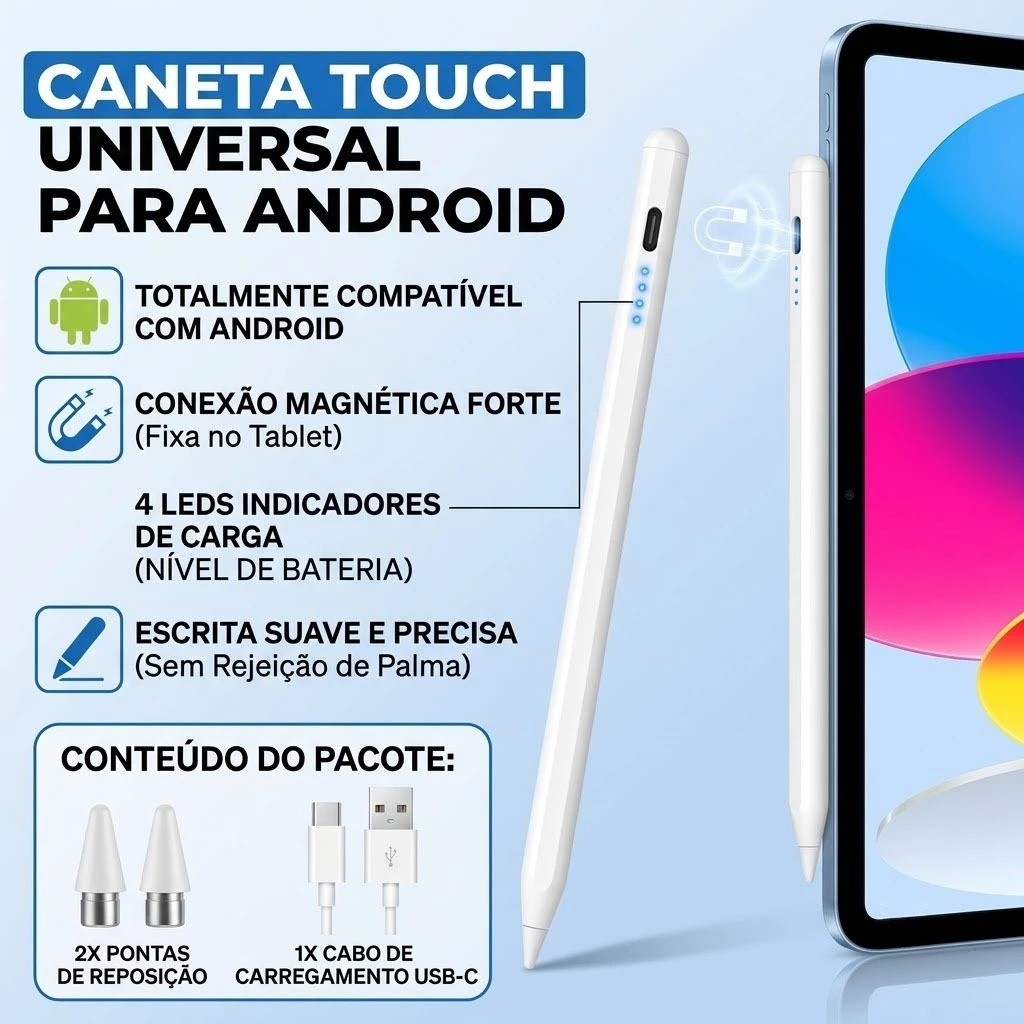 Caneta Touch Screen Ponta Fina Desenho iPad iPhone Android Alta Precisão Univers