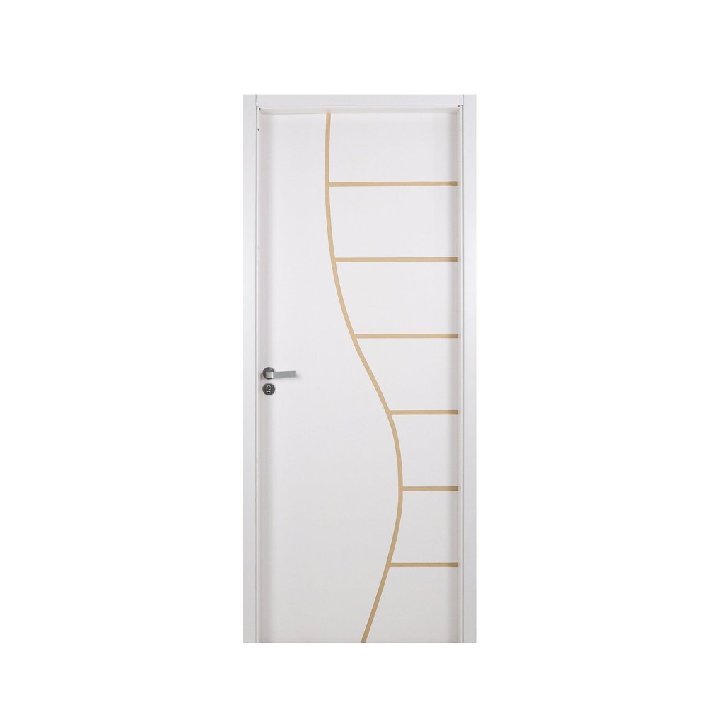Kit Porta de Madeira Decorada 215x84cm com Batente de MDF Ultra 12cm Cantareira MGM Abertura Direita Branco