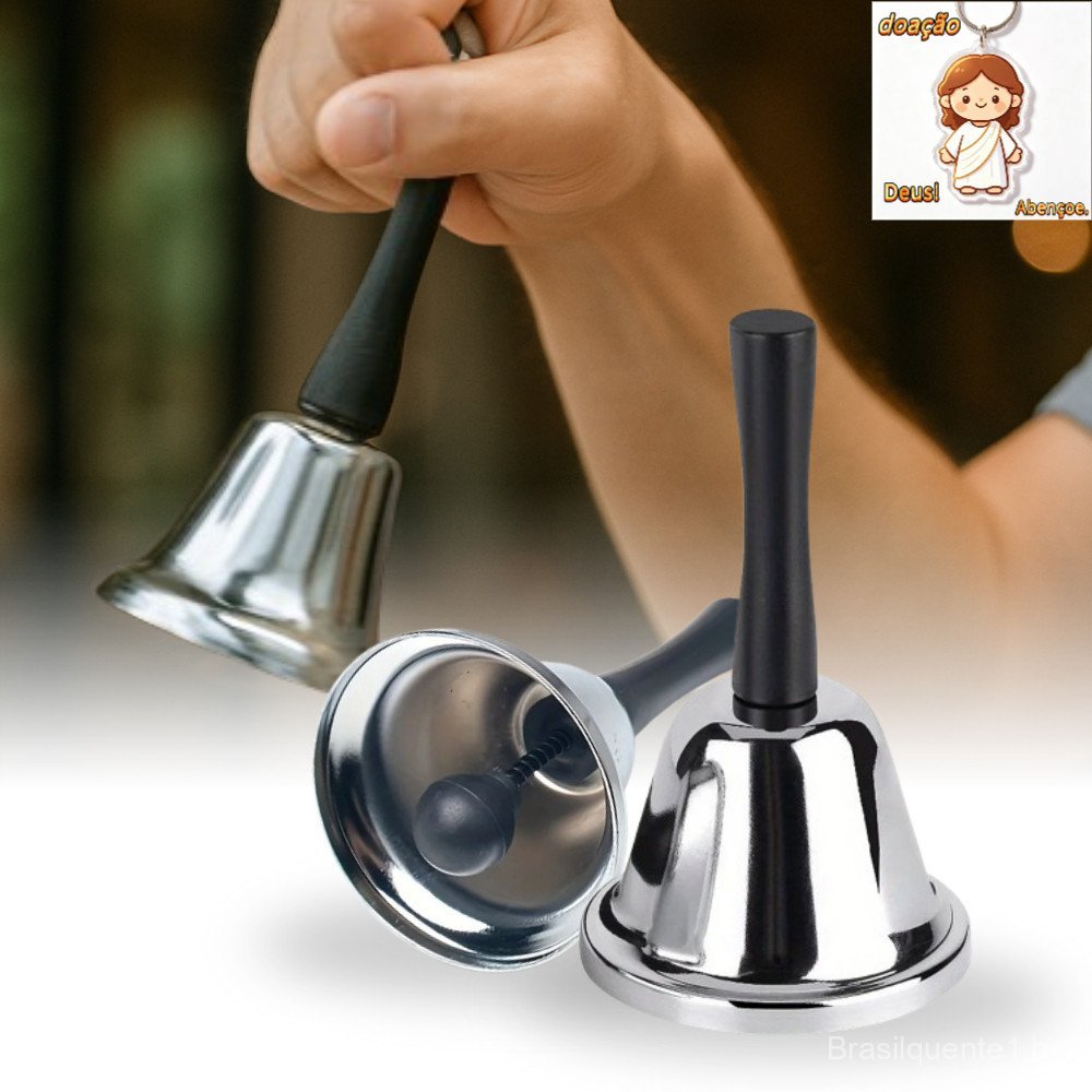 Sino De Mão Metal Campainha Recepção Chama Atenção Idoso Hotel Restaurante Escola Cor Prateado