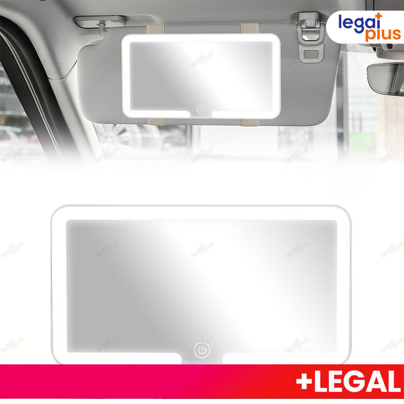 Espelho de Maquiagem LED Recarregável para Carro 3 Tonalidades de Luz Retrovisor Viseira Solar