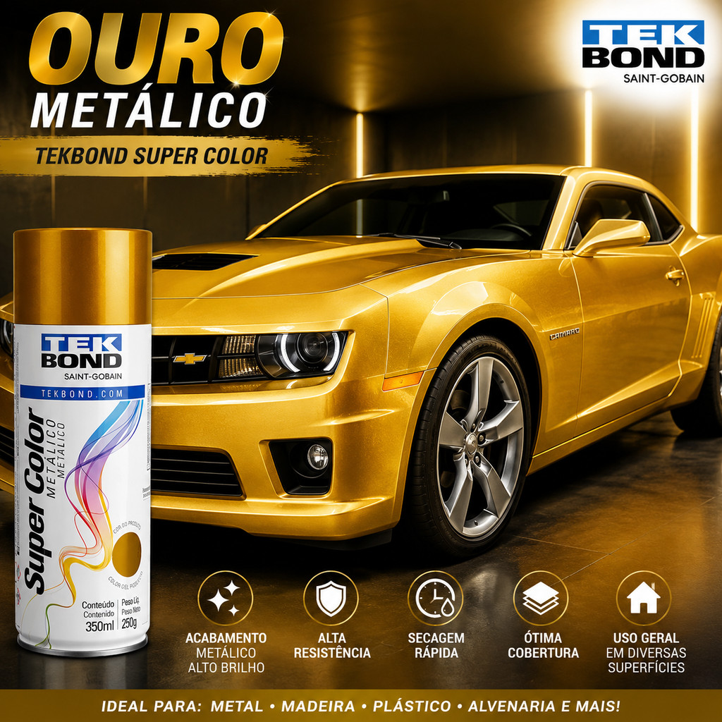 Tinta Spray Aerossol TekBond Ouro Metálico 350ml 250g