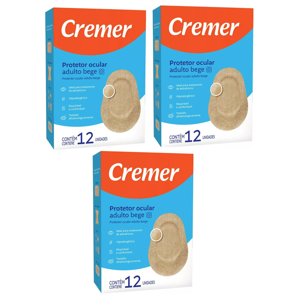 Kit 3x Protetor Ocular Adulto Curativo Bege C/12 Un Cremer