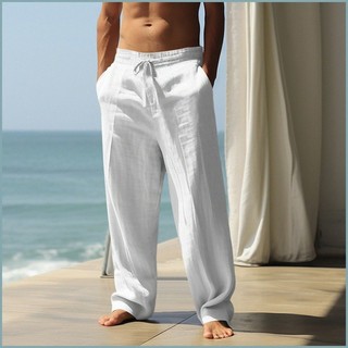 Calças esportivas casuais folgadas de verão para homem. Calças de linho respiráveis   e casuais.