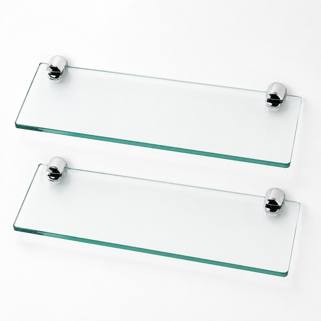 Kit 2 Prateleiras de Vidro Porta Shampoo 40cm Banheiro Fixação Dupla de Parede/Lavanderia