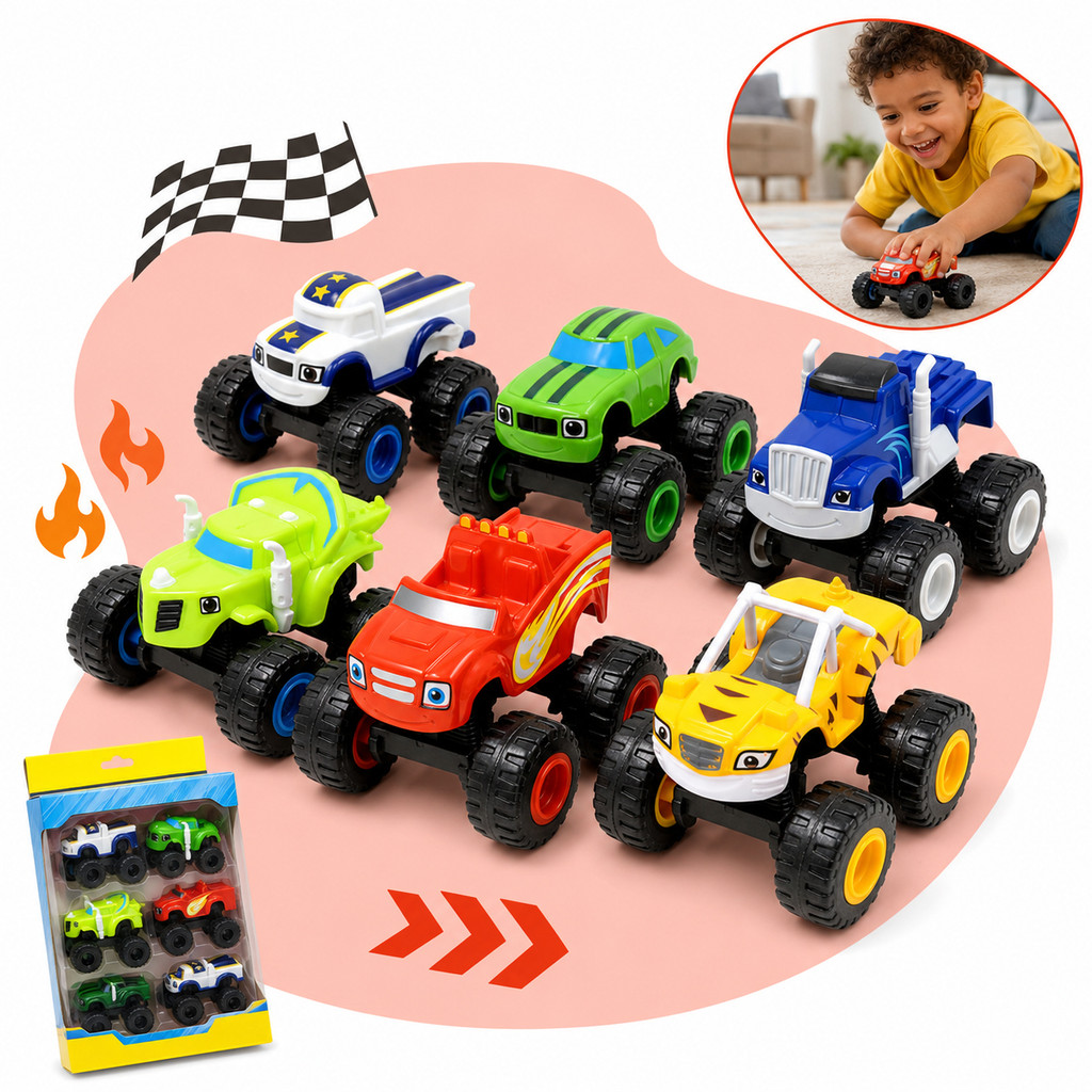 Kit 6 Carrinhos Friccao Colecao Blaze Monster Truck Machines Personagens Kizumba
