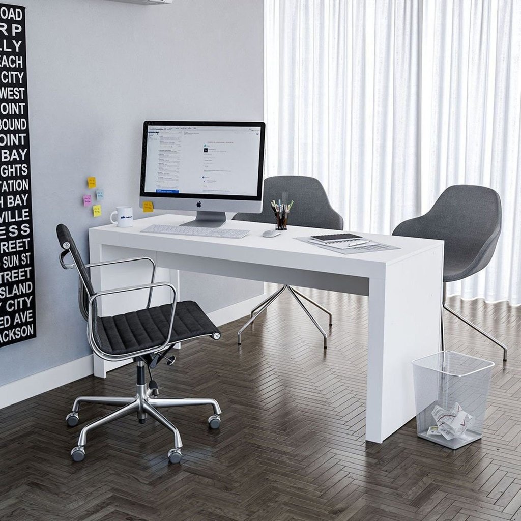 Mesa Escritório Escrivaninha Office com Acabamento Tipo Tamponado 160cm Policomplementos Branco Branco