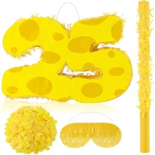 Piñata Arrowbash Esponja Amarela Número 25 para Decorações de Festa de Aniversário e Celebrações de Aniversário, com Bas