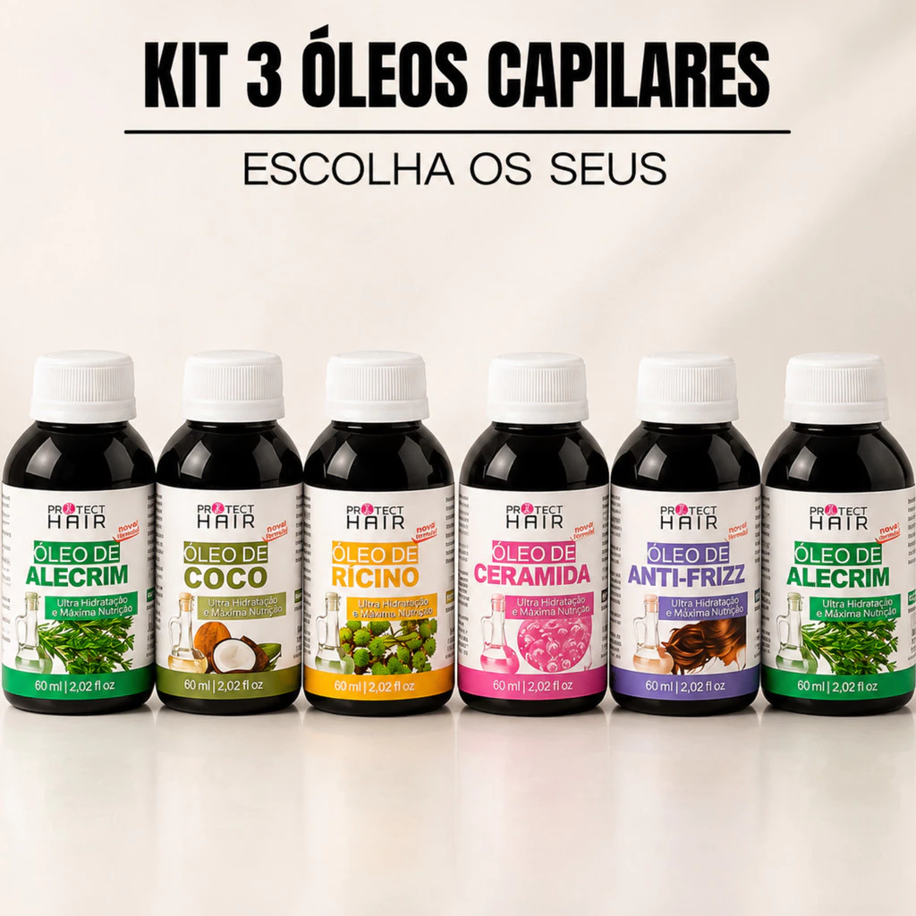 Kit 3 óleos vegetais para umectação terapia capilar hidratação nutrição Protect Hair 60ml