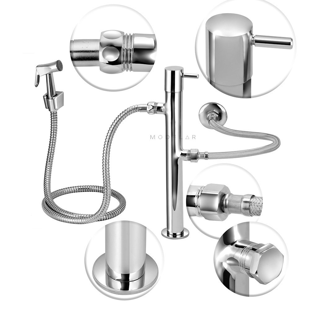 Ducha Higiênica Vertical De Piso Chão Registro Torre Metal Cromado Banheiro Caixa Acoplada Inox Prata — imagem 2 de 2