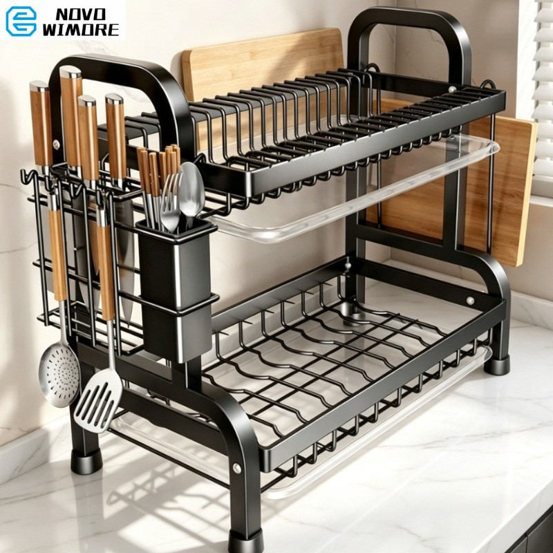 [HWC] Escorredor Kitchen Rack Aço Inoxidável Organizador Louça Preto Pia Kitchen Rack 53cm Aço Ino