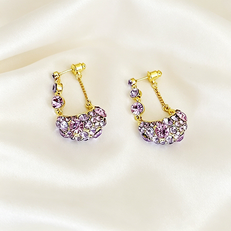 Roxo cheio de diamante brincos temperamento moda requintado brincos atmosféricos novo estilo luz luxo nicho Retro brinco