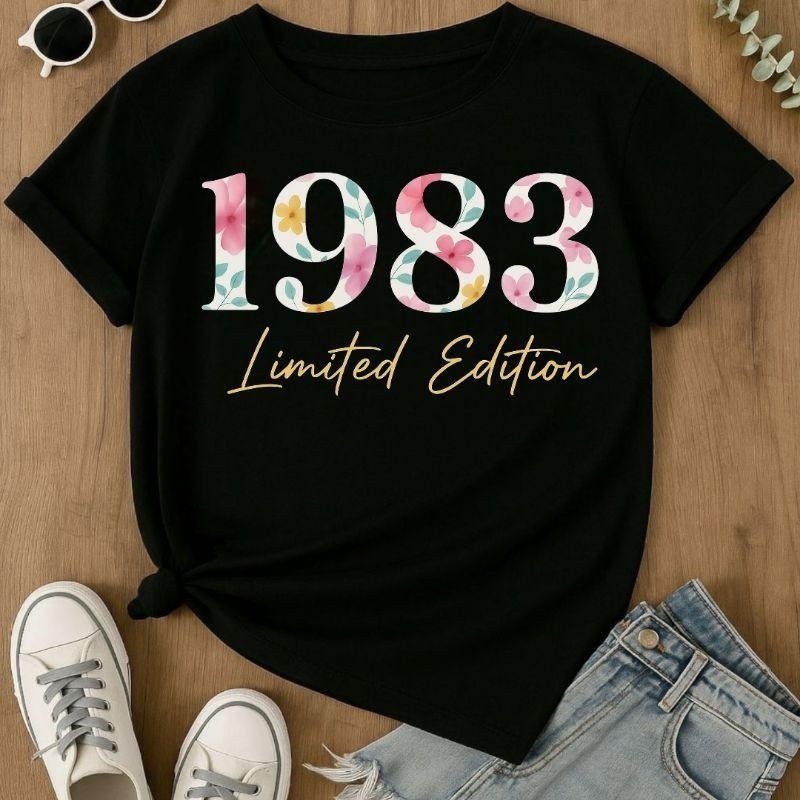 Camiseta Feminina Anos 80 Estampa Floral – Limited Edition Nostalgia Aniversário Presente Retrô
