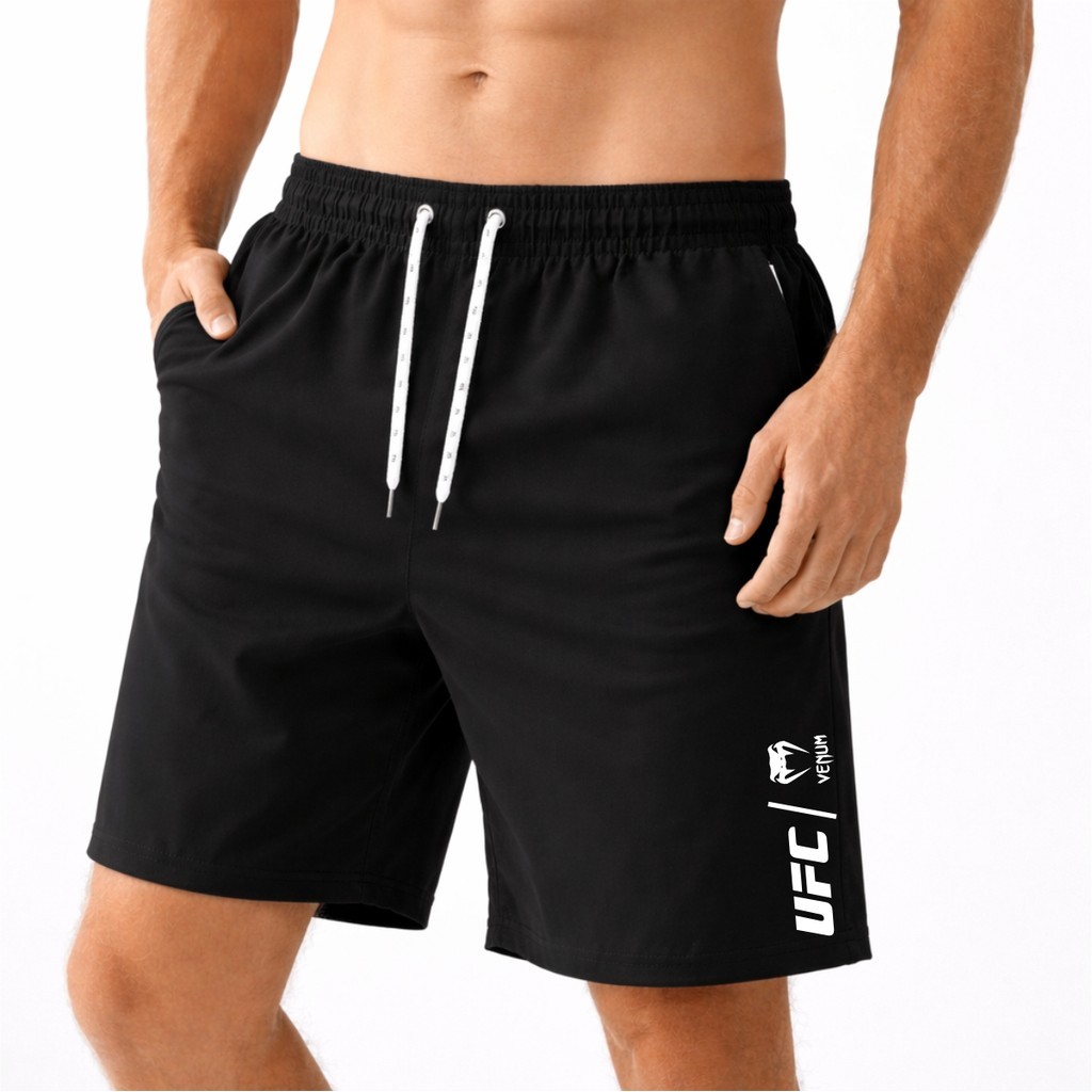 Bermuda Shorts Elastano UFC 01 Masculina Tactel Treinos Academia Corrida Esportes Confortavel