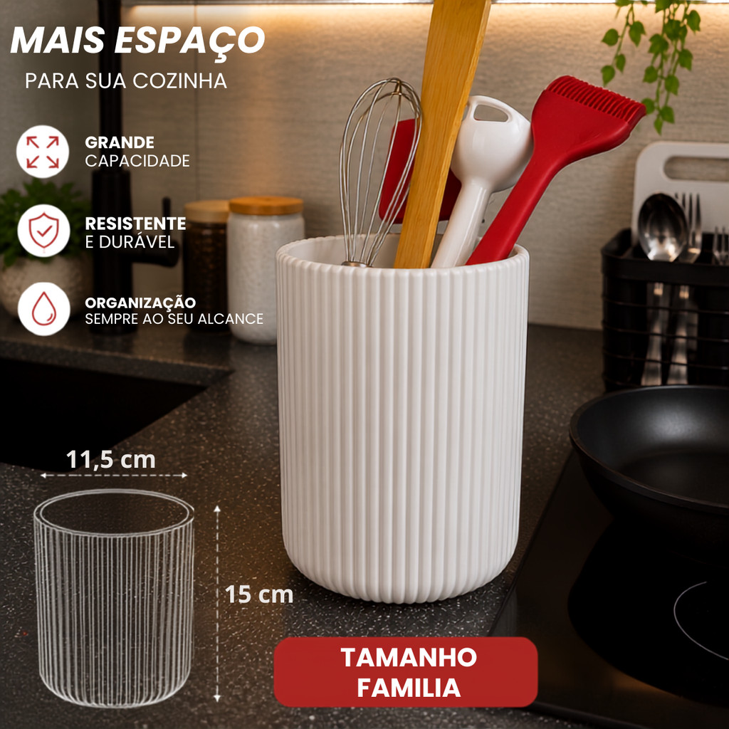 Porta Utensílios de Cozinha Grande, Colheres, Conchas, Talher Escorredor | Porta Talheres de Mesa Portátil