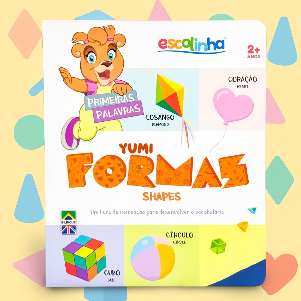 Livro Infantil Bebê Primeiras Palavras Em Inglês E Português Formas Montessori Capa Dura Premium