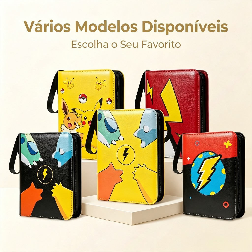 Envio 24h Álbum Pokémon TCG 400 Cartas Zíper Infantil Presente Gamer Colecionador Escola Kpop