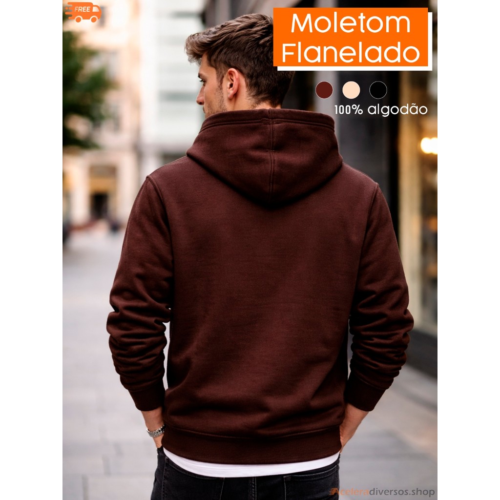 Moletom Canguru Flanelado Inverno Capuz Liso Algodão Confortável Feminino Masculino peluciado
