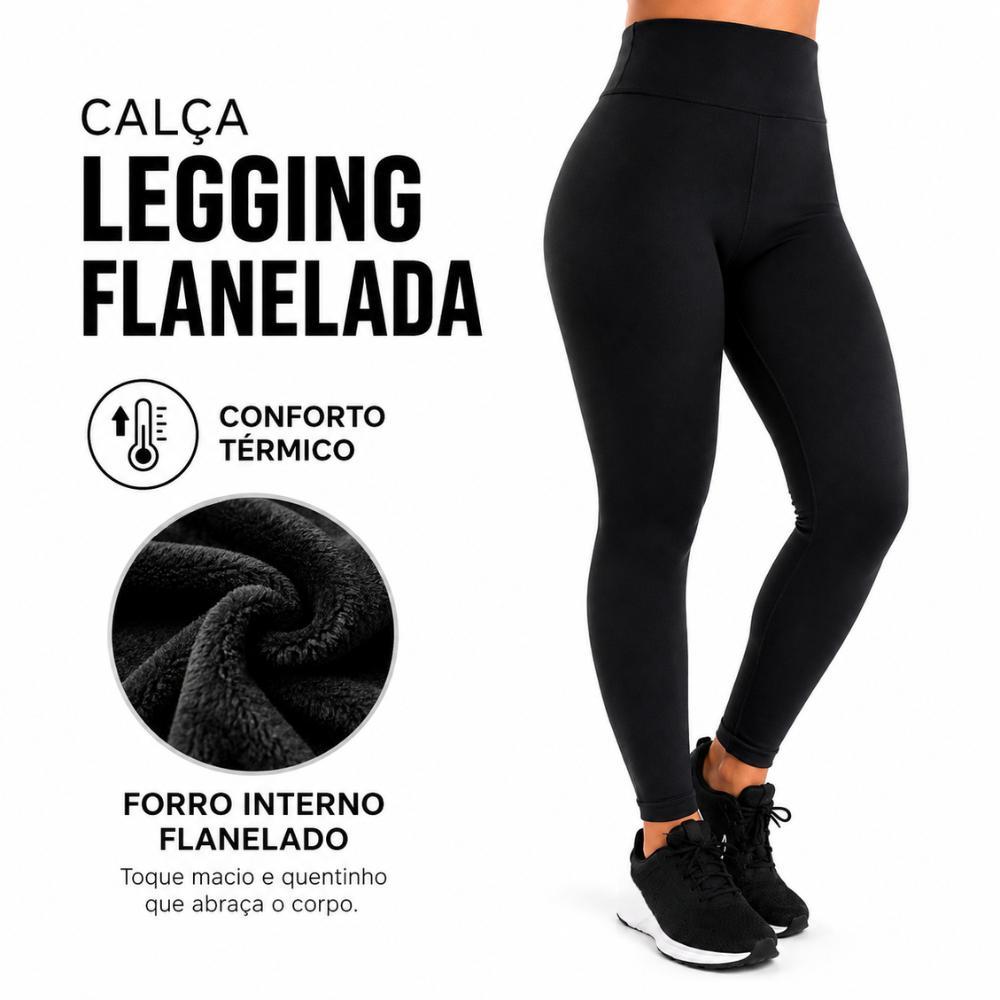 Calça Legging Feminina Cintura Alta Flanelada Térmica Zero Transparência Academia Conforto Adulto
