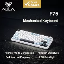 Teclado Mecânico Tri-Mode Aula F75 75%, RGB com Troca a Quente, Iluminação RGB, Conexão USB-C com Fio ou Bluetooth para