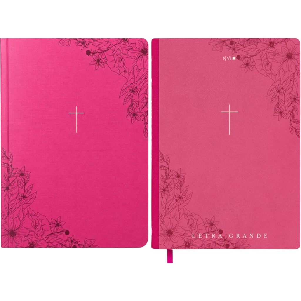Kit Bíblia Sagrada | Letra Grande | NVI | Capa Dura + Caderneta Anotações Moleskine | Cruz Rosa