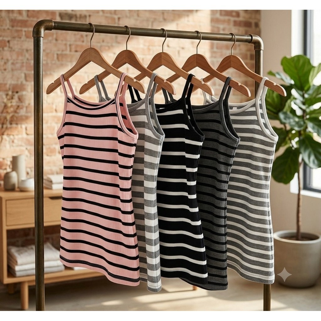 blusa feminina listrada alça regata canelada estica elastano cores top elegante