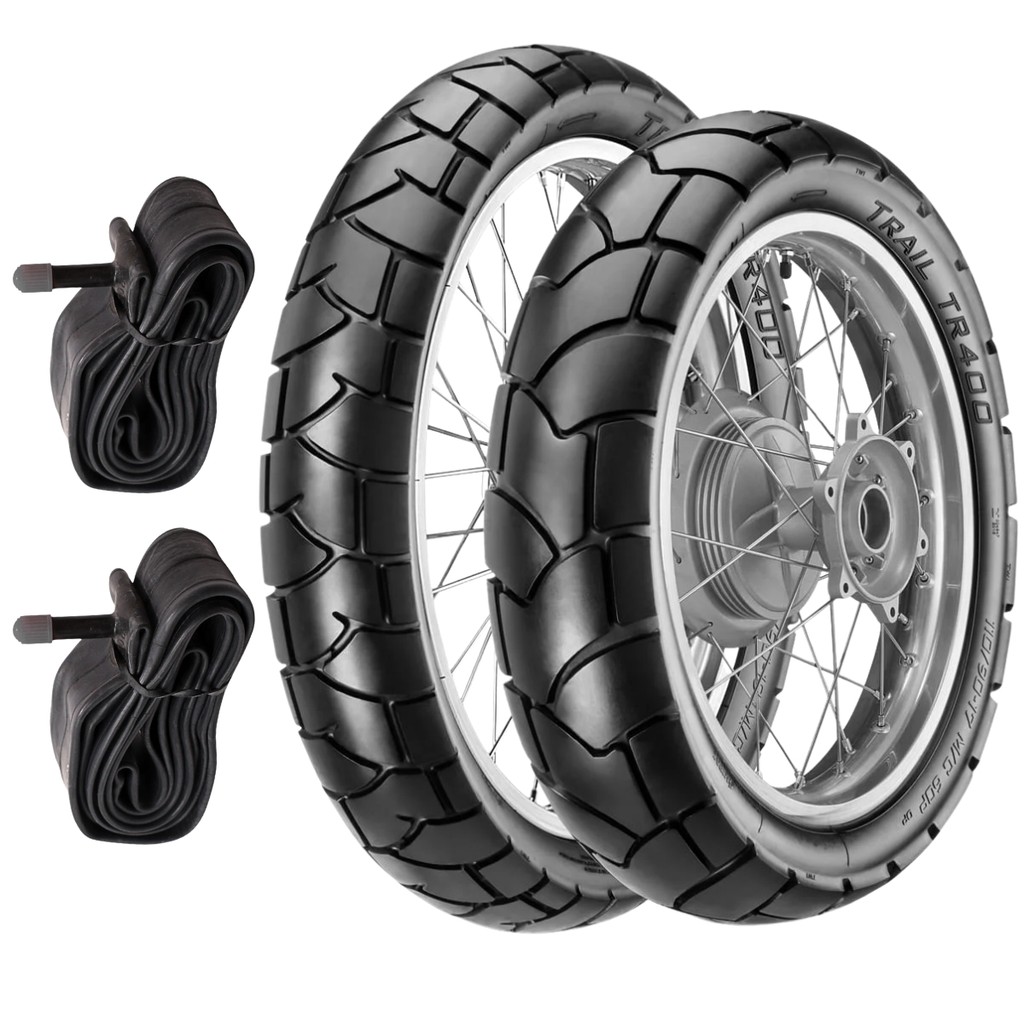 KIT PAR PNEU 90/90-19 52P + 110/90-17 60P VIPAL TR400 BROS 125 150 160 XTZ 150 CROSSER Shineray XY 150 + CAMARAS 17 E 19