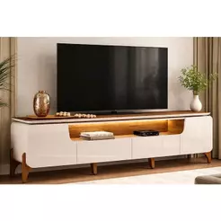 Rack Bancada p/ TV 75 Pol Alicia 224cm Freijo/Off DJ Móveis