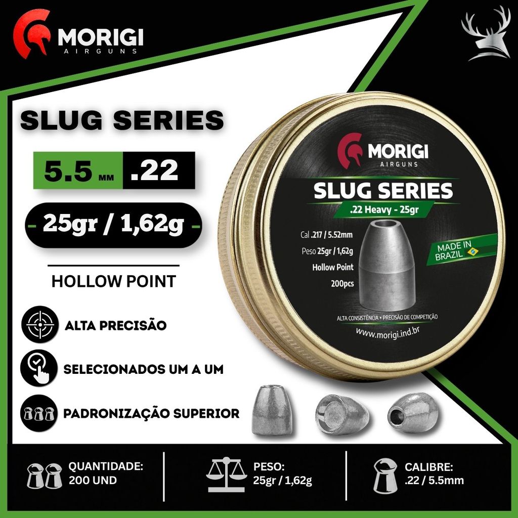 CHUMBINHO MORIGI SLUG 5.5MM 25GR 200UN CARABINAS DE PRESSÃO
