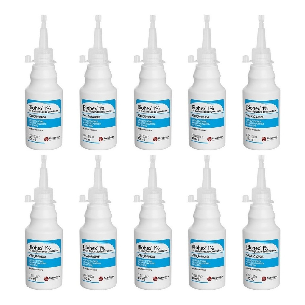 Kit C/10 Riohex 1% Solução Aquosa de 100ml