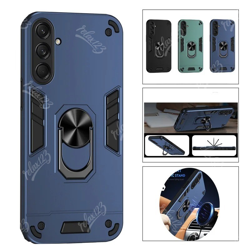 Capa Para Samsung Galaxy A15 A25 A35 A55 A05S A54 A34 A24 A14 Suporte De Anel De Metal Magnético Moldura TPU Plástico Rí