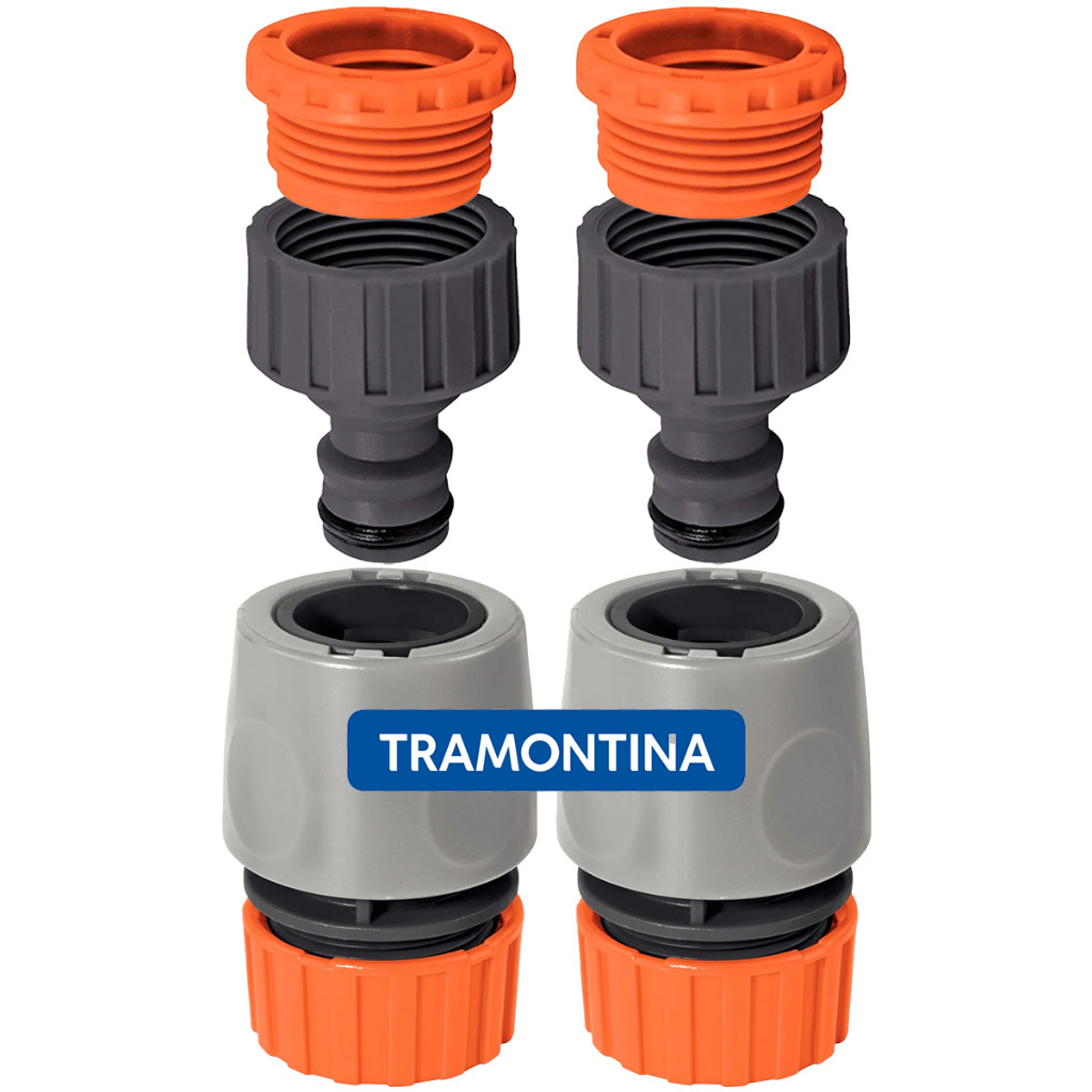 Kit 2 Engate Rápido + 2 Adaptador Rosca 3/4 x 1/2 Mangueira Torneira Tramontina