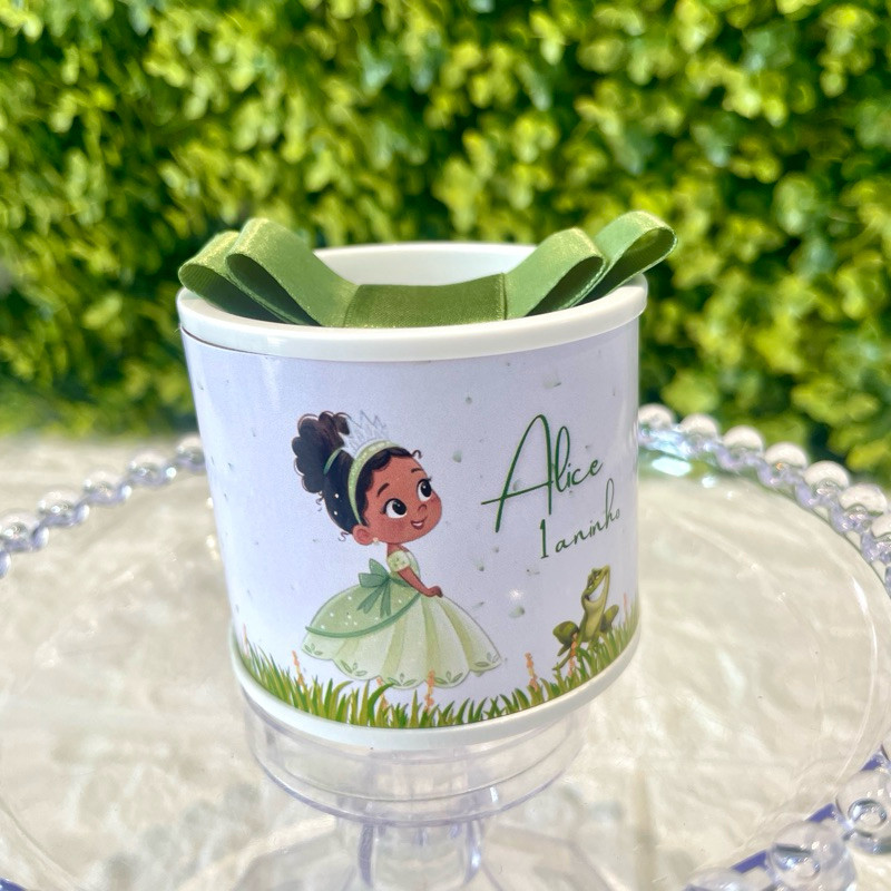 Kit Tubo Lata Personalizada Lembrancinha Aniversário Princesa Tiana Baby Festa Infantil Menina  5x6