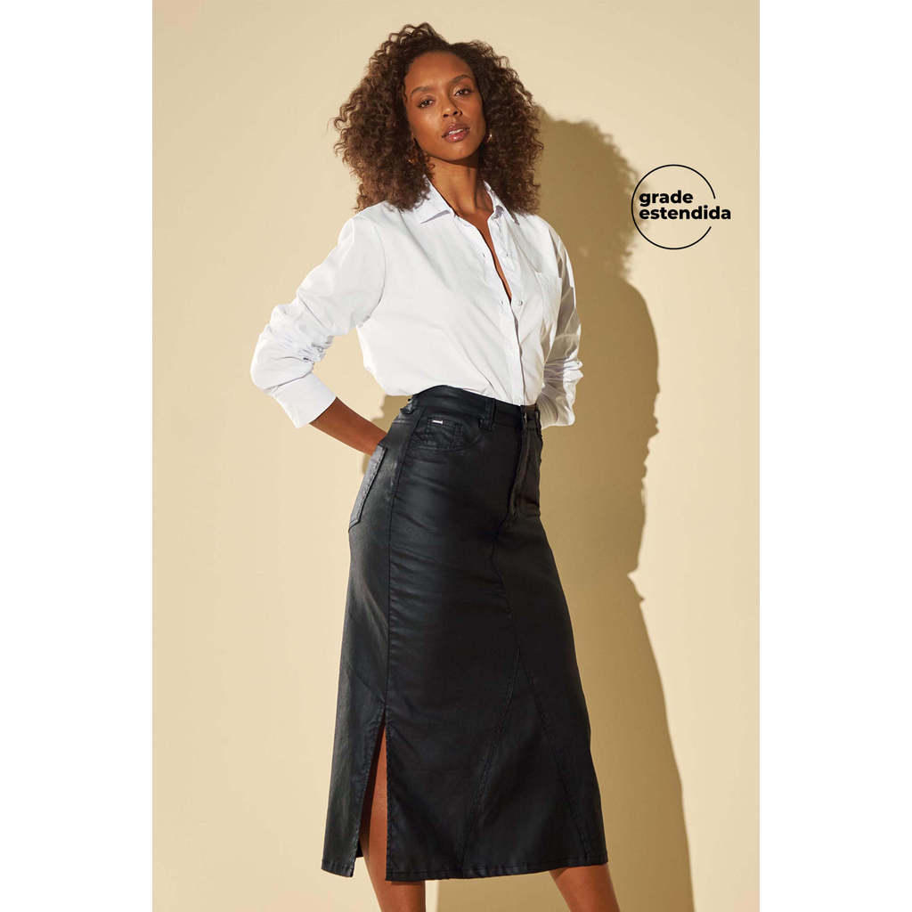 Saia Feminina Midi Resinada Marialícia Preto
