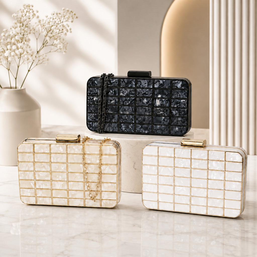 Bolsa Clutch Feminina Festa Acrílico Madrepérola Luxo com Corrente Casamento Madrinha Formatura Eventos