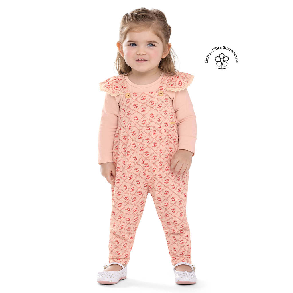 Conjunto Longo Bebê Menina Floral Colorittá Rosa