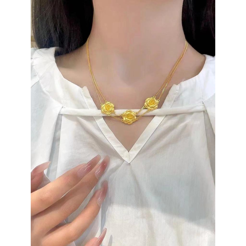 Novo estilo chinês cor de ouro flor colar 18k ouro flor lua Festival clavícula corrente simulação feminina ouro jóias ca