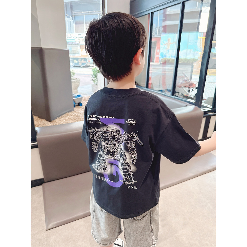 Colar destacável ~ meninos carta de manga curta camiseta verão novo estilo roupas infantis crianças versão coreana solta