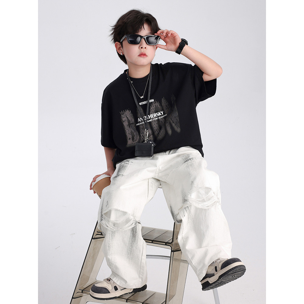 Meninos vestido de verão Solona gelo camiseta de manga curta 2026 novo estilo médio grande crianças verão meia manga dan