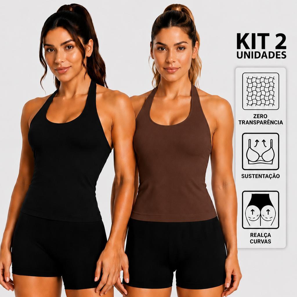 Kit 2 Regata Treino Fitness Feminino Frente Única Sustentação Costa Nua Blusa Poliamida Básica Camiseta Academia