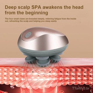 Massageador Elétrico para a Cabeça com 4 Cabeças de Massagem de Silicone e Garras para Massagem na Cabeça. 7A46